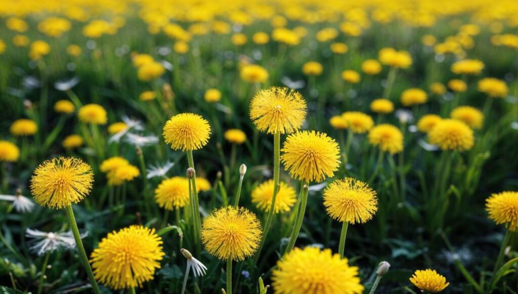 Eine Löwenzahnwiese im Frühling, soll darstellen: Löwenzahnwiese anlegen